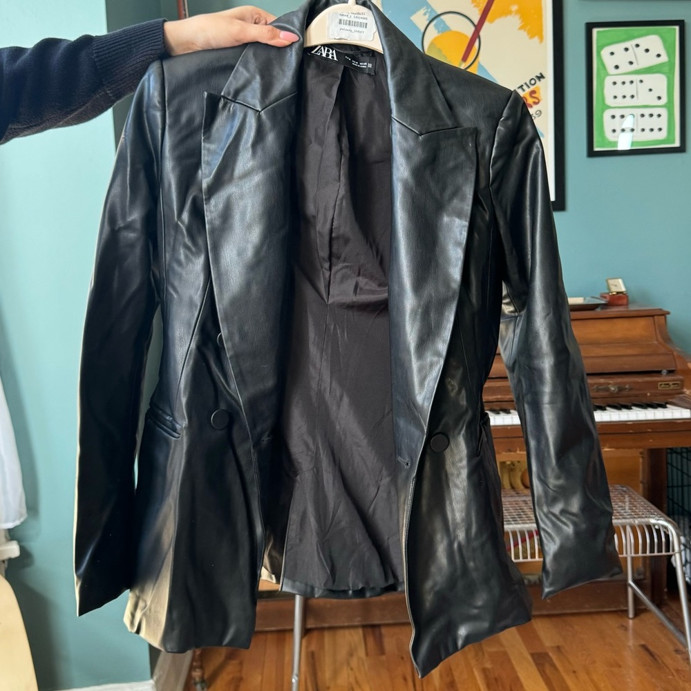 black faux leather blazer
